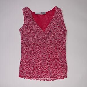 Jaclyn Smith Classic Y2K Hot Pink Tanktop With White Floral Print Size M